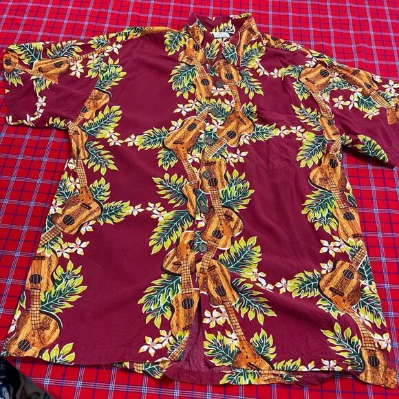Pineapple Moon Men’s Guitar Hawaiian VTG Aloha Button Up Shirt Size XL - Picture 4 of 8